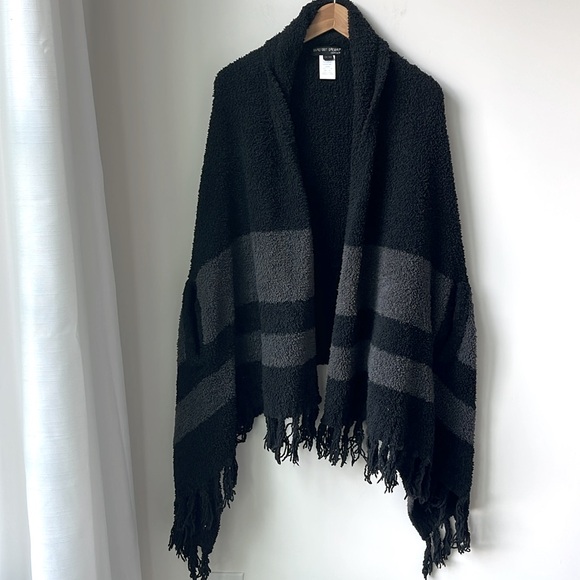 Barefoot Dreams Sweaters - Barefoot Dreams Black and Charcoal Striped Cozy Wrap Sweater